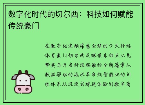 数字化时代的切尔西：科技如何赋能传统豪门