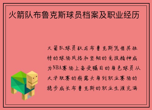 火箭队布鲁克斯球员档案及职业经历